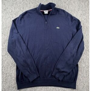 Lacoste Quarter Zip Sweater Men Size 6 Navy Blue Cotton‎ Mock Neck AH1671
